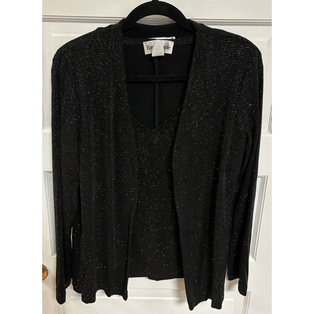 Vintage Ronni Nicole Twin Set Black Size Medium Shimmery Sparkly Shoulder Pads